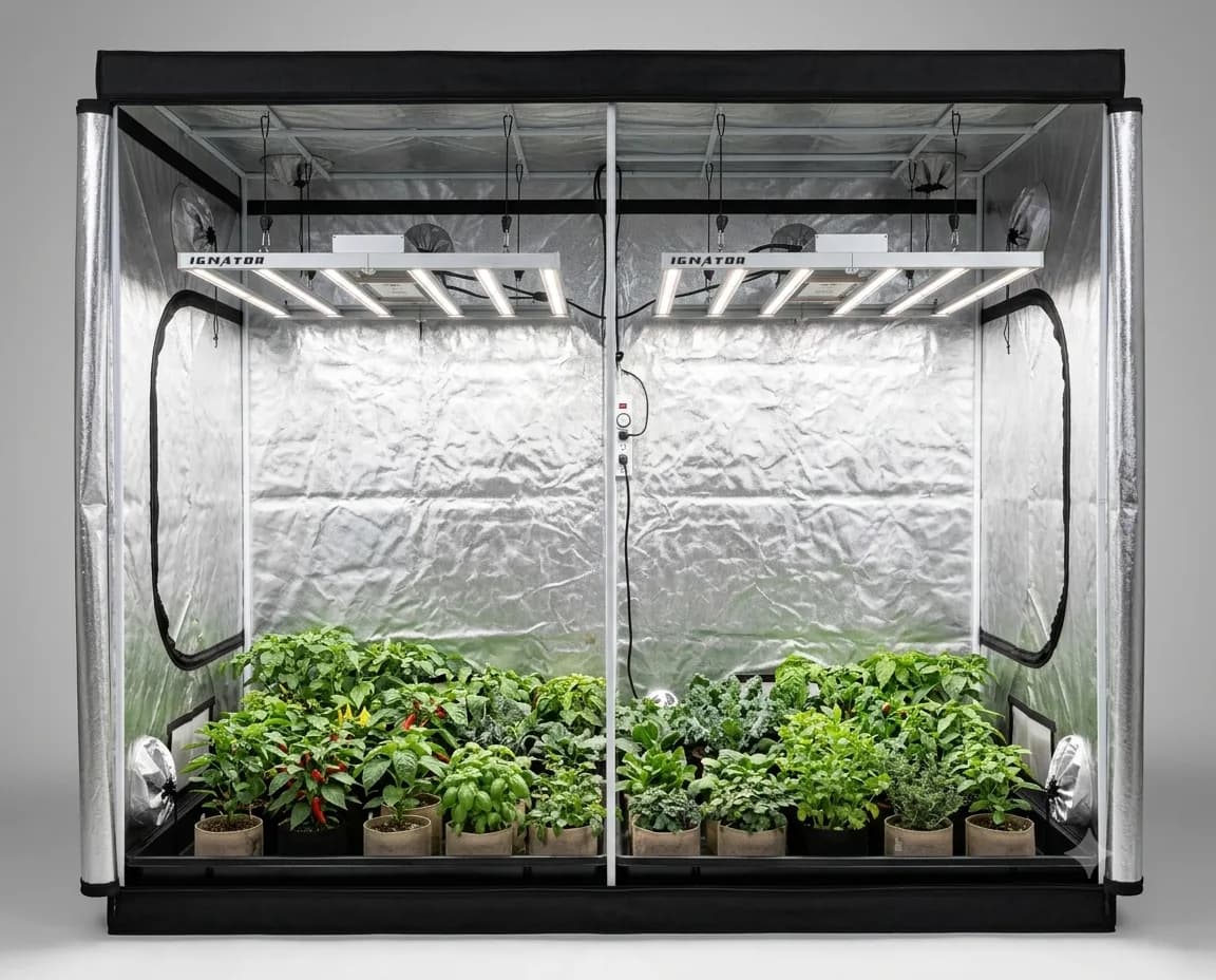Armoire de culture intérieure avec éclairage LED et plantes en pots