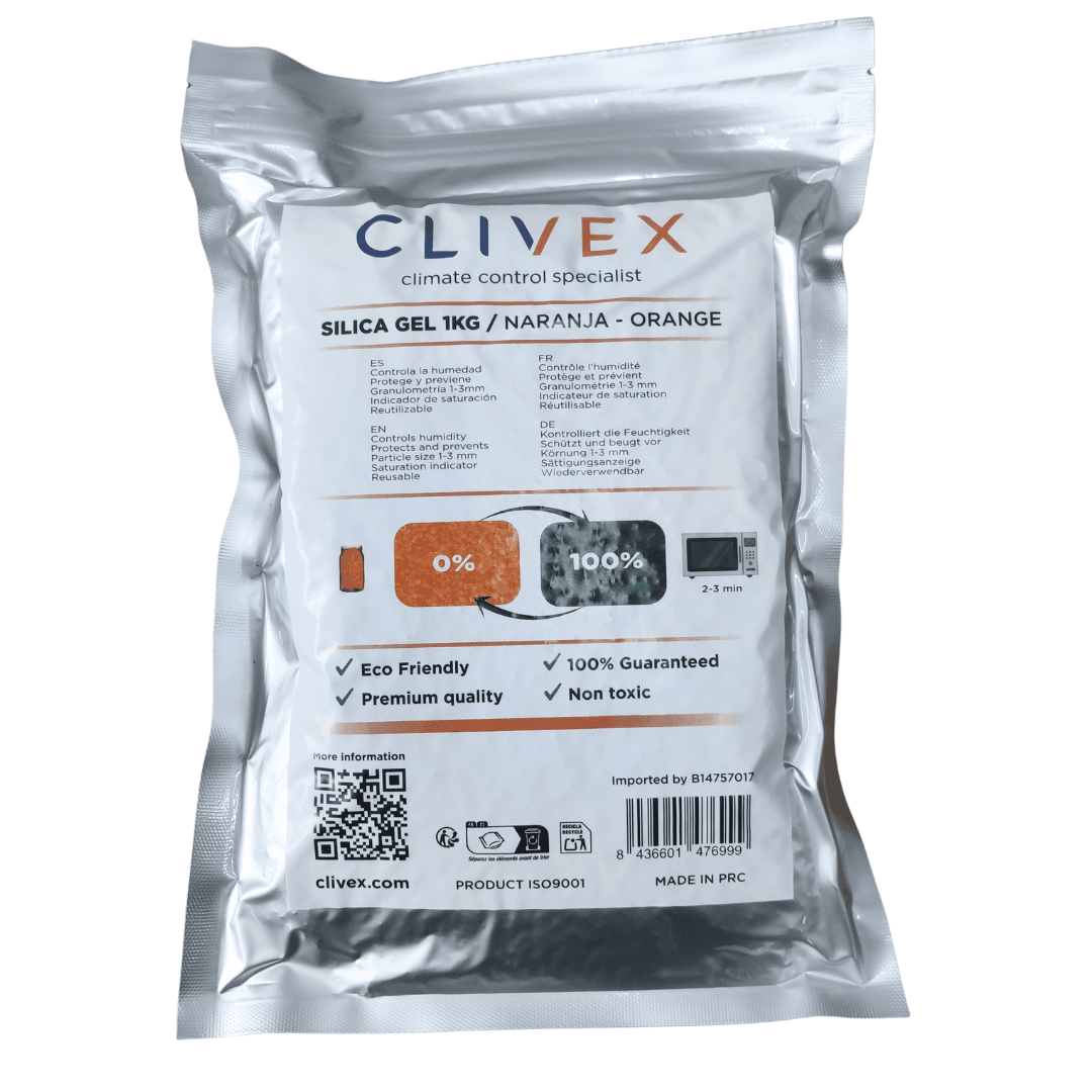 Clivex Gel de Silice Orange 1–3 mm (Contrôle de l’Humidité) 1Kg